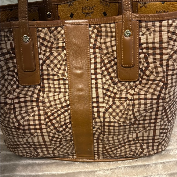 MCM Brown Leather Trim Tote Bag